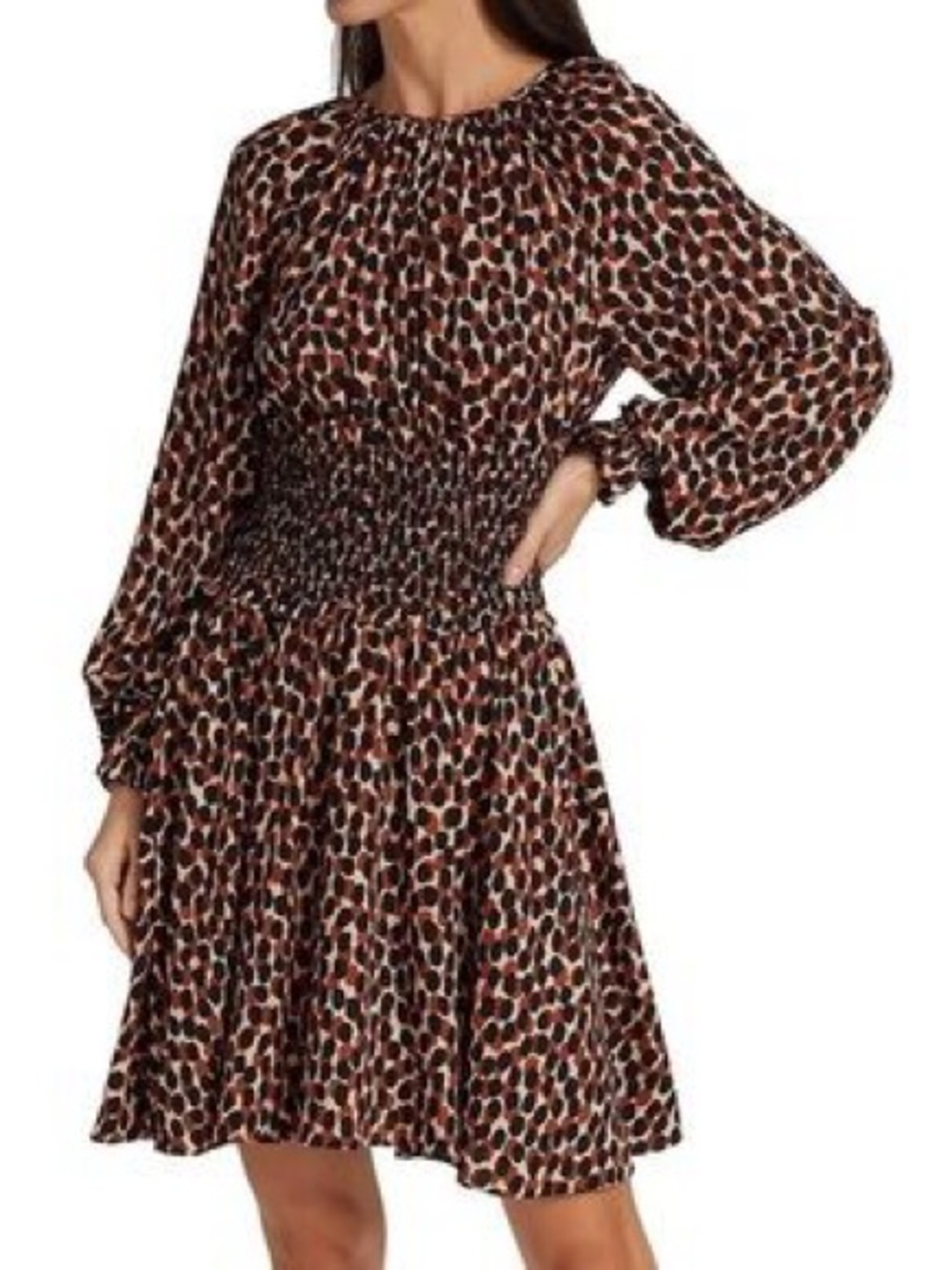 Kate Spade Smocked Leopard Animal Print Mini Puffed Long Sleeves Fall XS HoCo